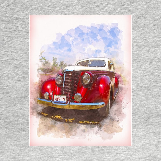 watercolor rendering of retro car by tedsox